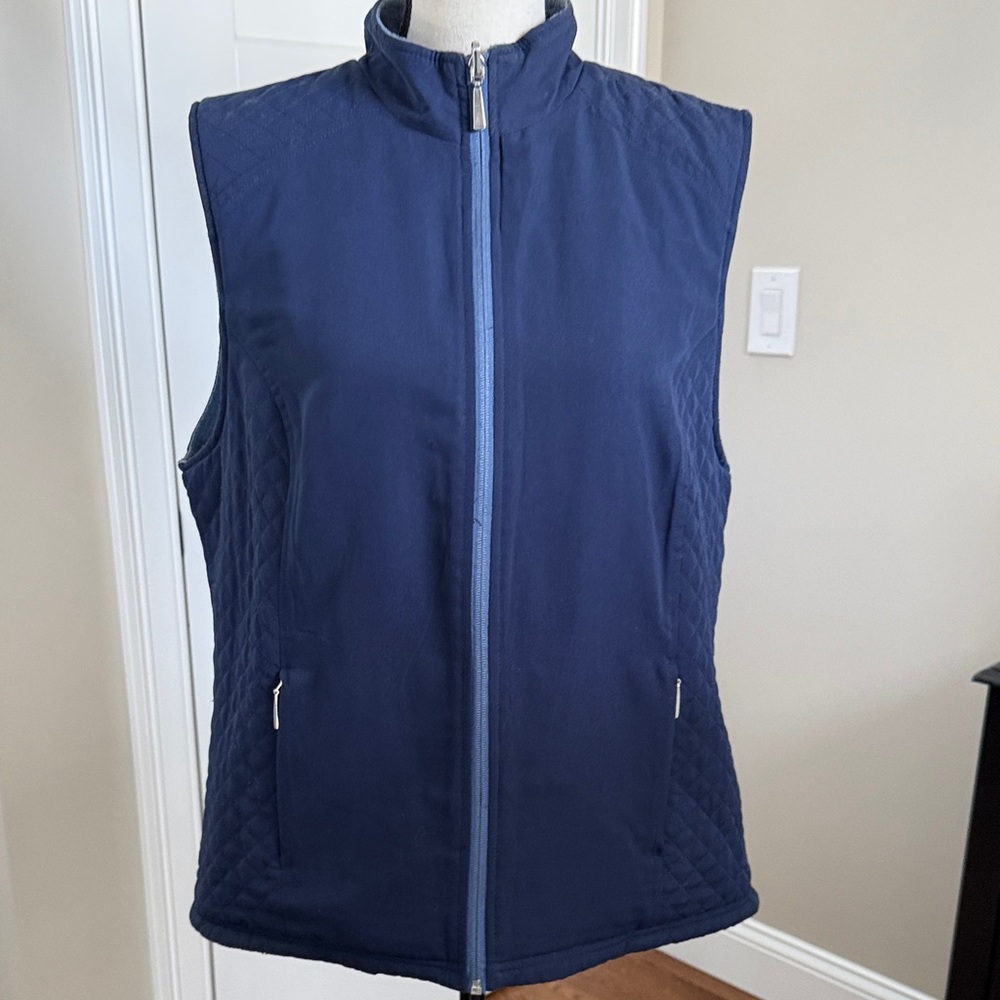 Karen Scott Dark Blue Reversible Quilted/Fleece Vest